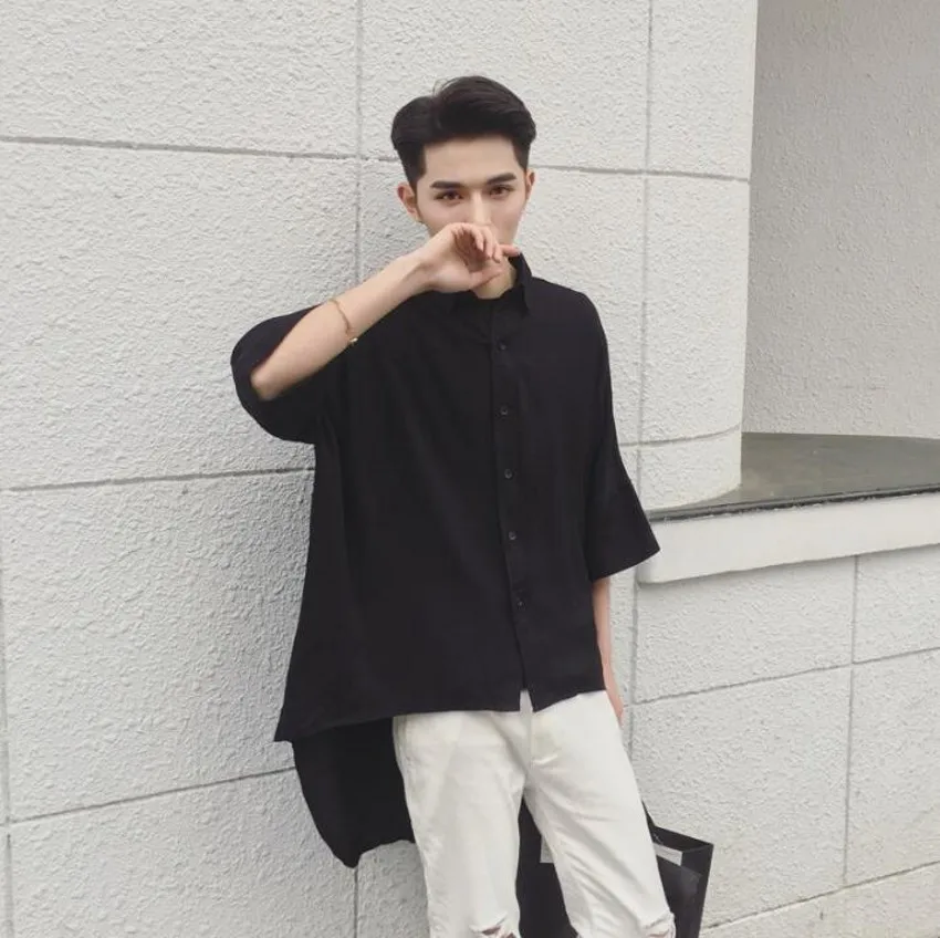 Spring New Brand Black Men's Long Shirts Hot 2025 Hair Stylist Fashion Clothes Tide Shirt Men Irregular Personality Coat Tops