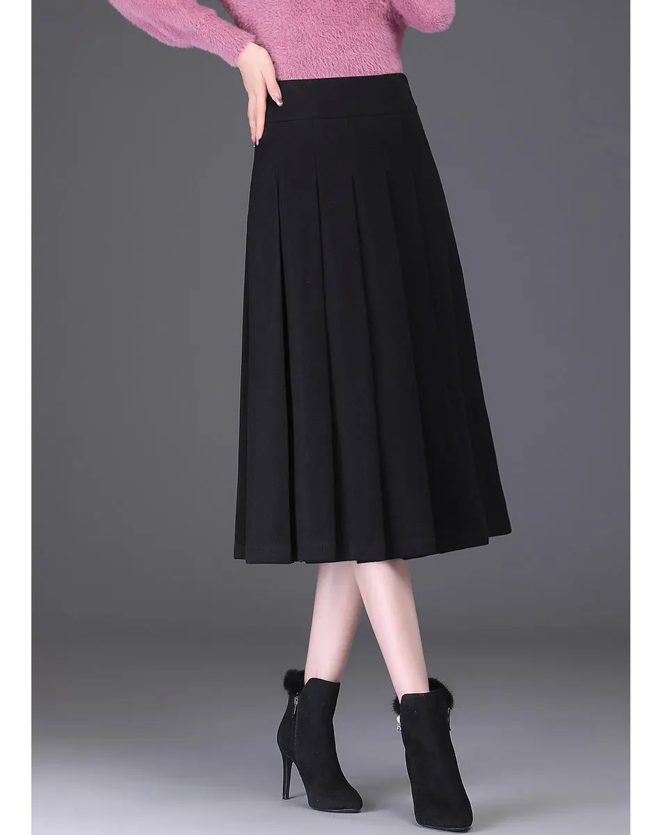 LOUIS YAO 2024 Winter Solid Color Pleated Woolen Long Skirt Elegant High Waist Warm Heat Storage Women's Half Skirt