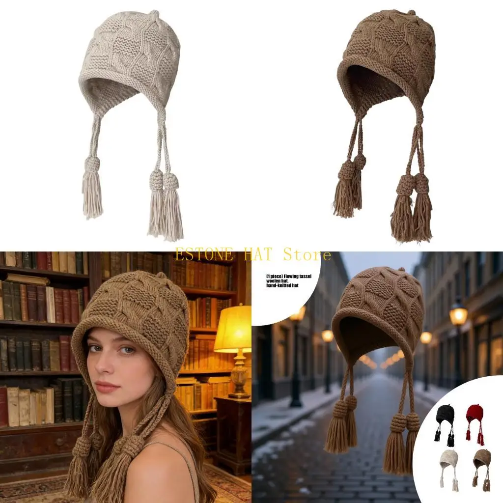 49mf-ニットビーニー-フリンジトリム付き-通気性と軽量-アウトドア-ウィンターハット-装飾タッセル付き-日常着に最適