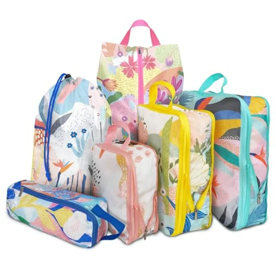 

6 Pcs Compression Packing Cubes for Travel Waterproof Luggage Organizer Bags Set in Pastel Colors Space-Saving Packing Cubes fo