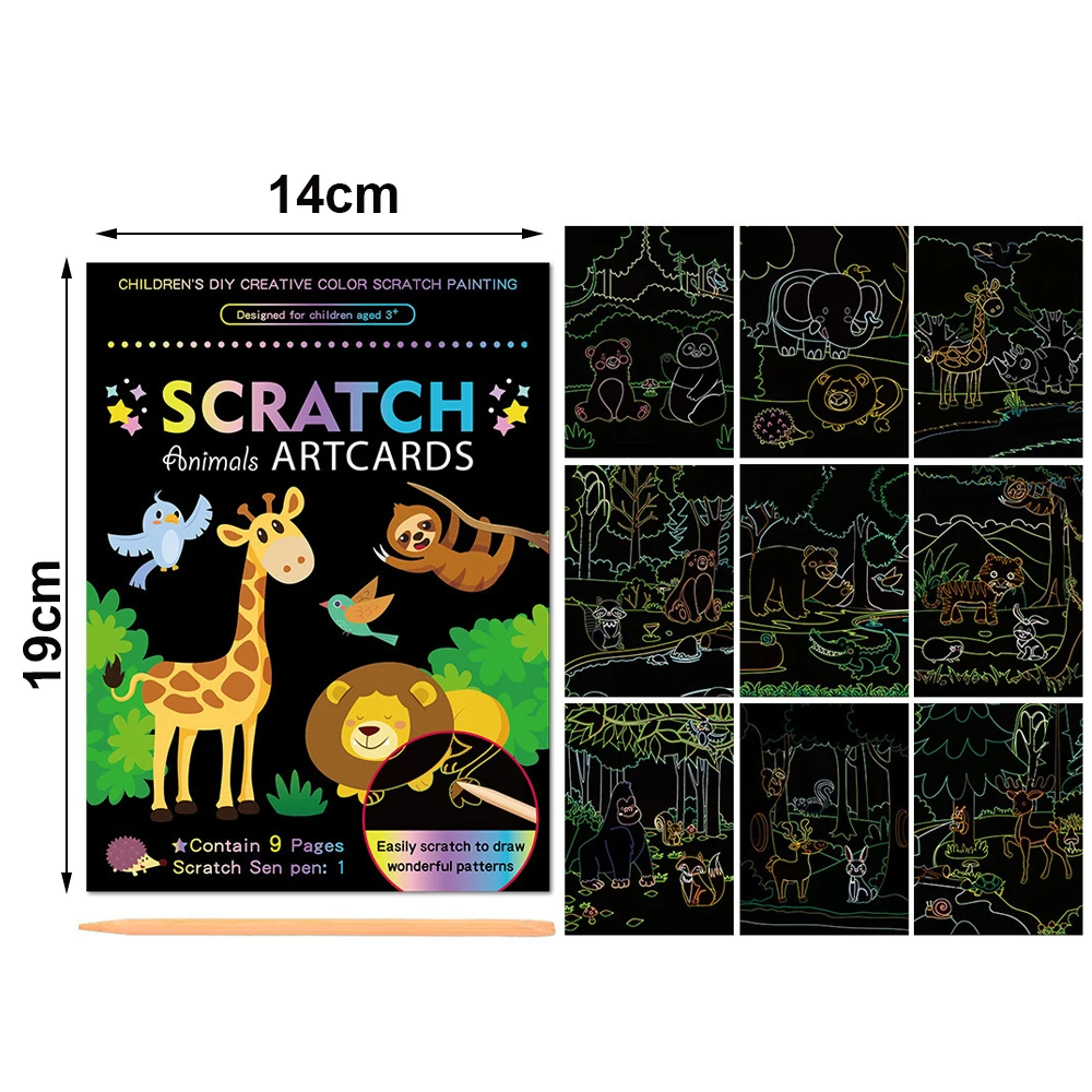Set De Papier à Gratter SGERUFZ – 2 Livres Arc-en-ciel Avec Pochoirs Et Crayons, Créatif Dès 3 Ans