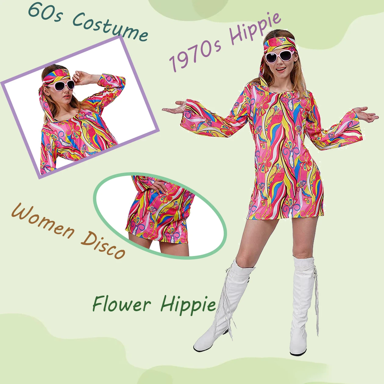 Adult Women Hippie Costumes 1960s Hippie Costume Cosplay Ladies Flower Fashion Outfits