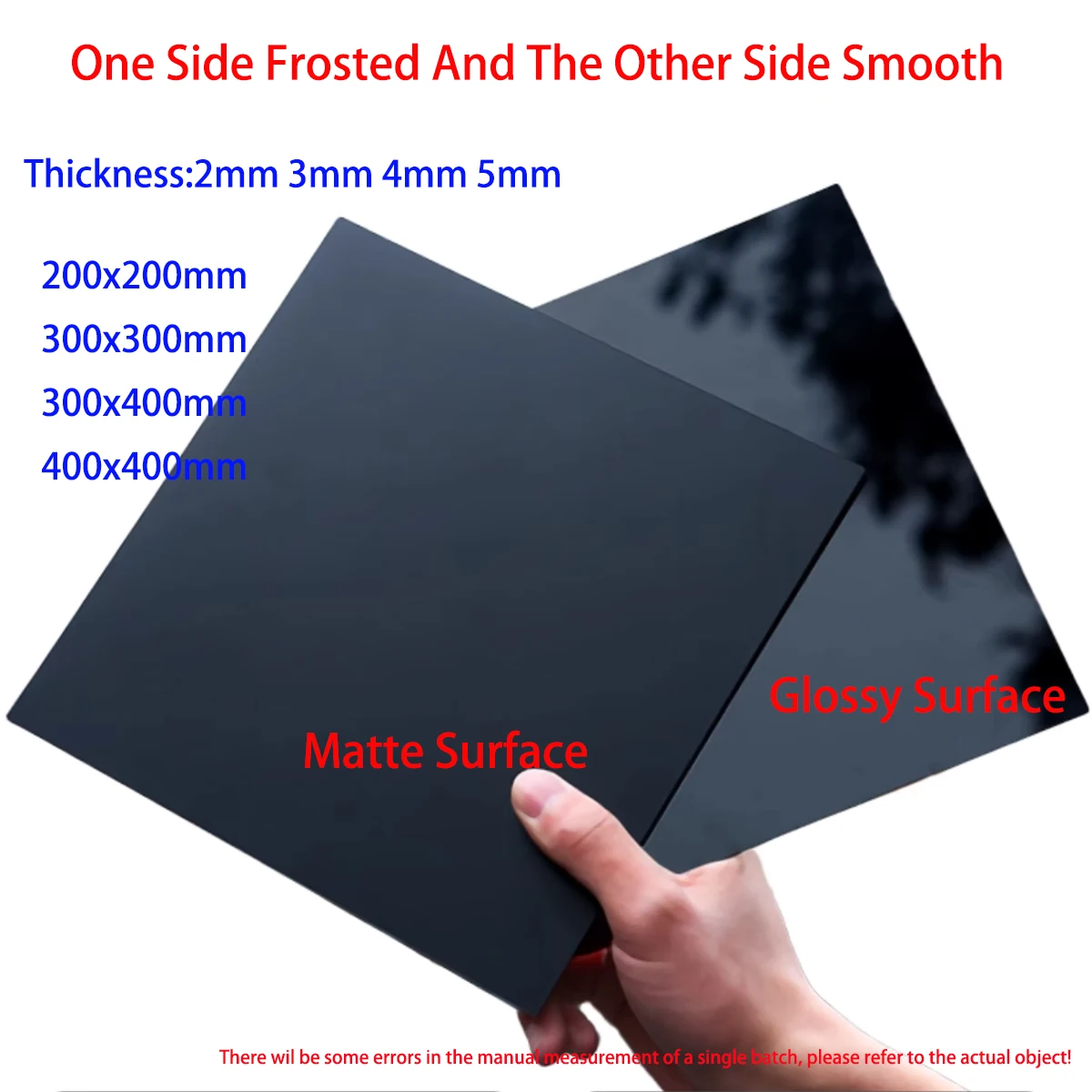 Black Acrylic Board (PMMA), One Side Frosted And The Other Side Smooth, Organic Glass Board, Mirror Surface, Opaque Board