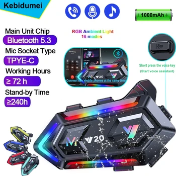 Kebidumei Y20 بلوتوث دراجة نارية خوذة سماعة حر اليدين الحد من الضوضاء مقاوم للماء RGB الإضاءة اللاسلكية Motobike سماعة