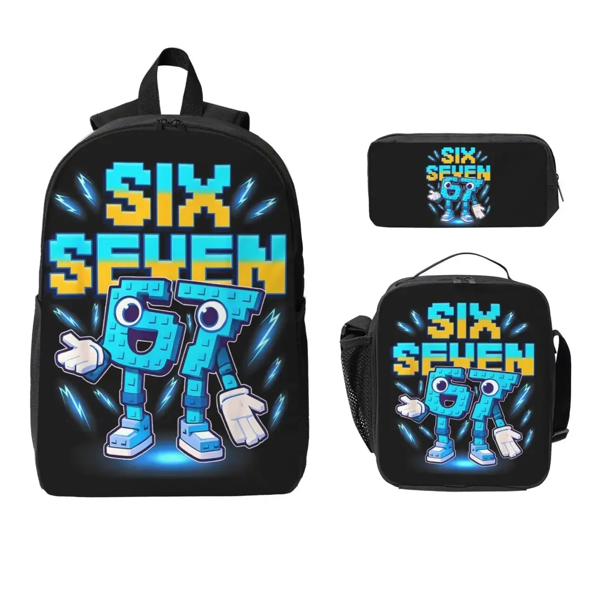 Number 67 Building Blocks Print Backpack BookBag School Bag Computer Shoulder Bags 3ps Insulated Lunch Bag Pencil Case