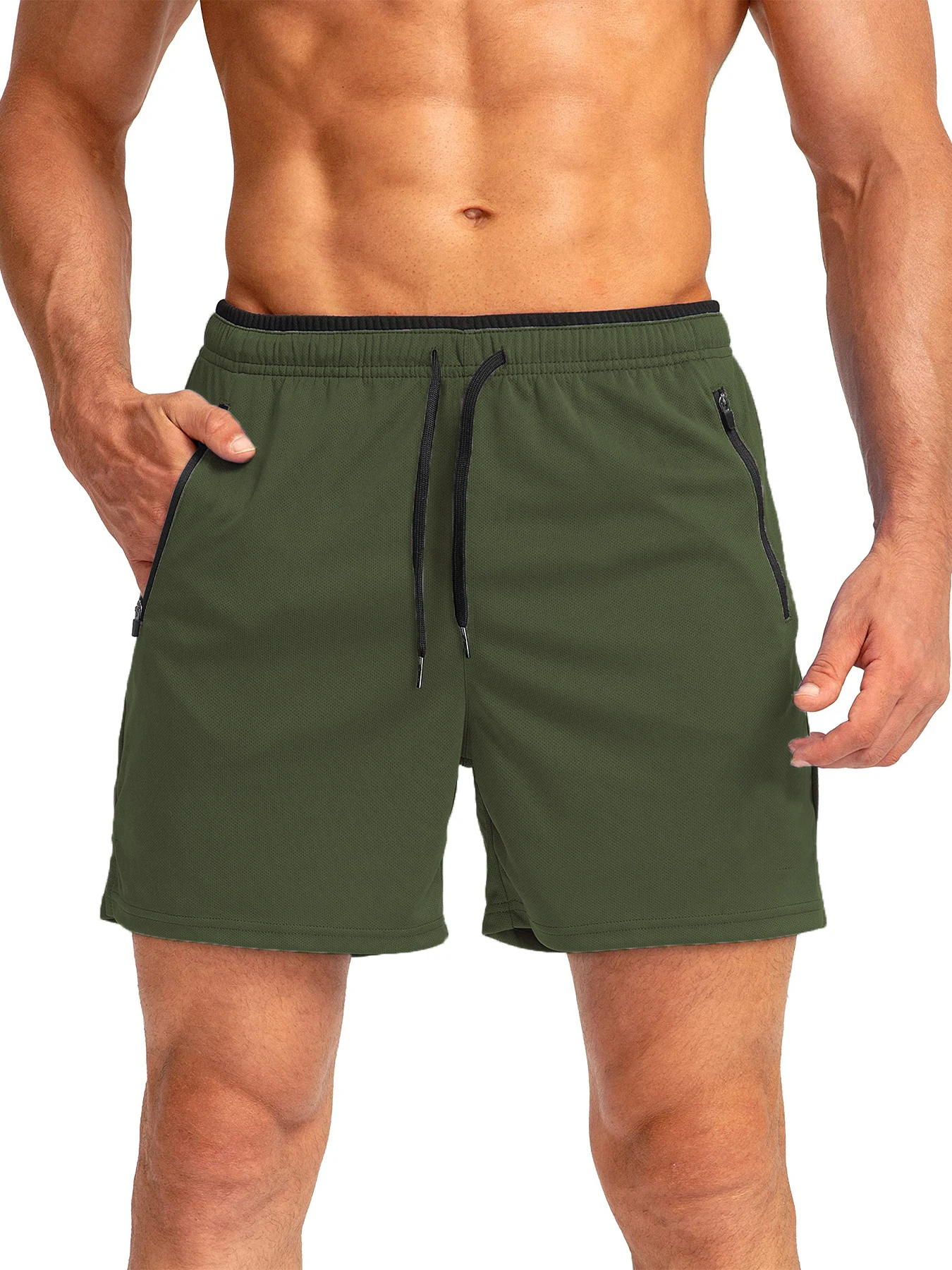 Herren-Laufshorts mit Reißverschlusstaschen, schnelltrocknend, geeignet für Fitness-Workouts, 5-Zoll-Herrenshorts – Detail 11