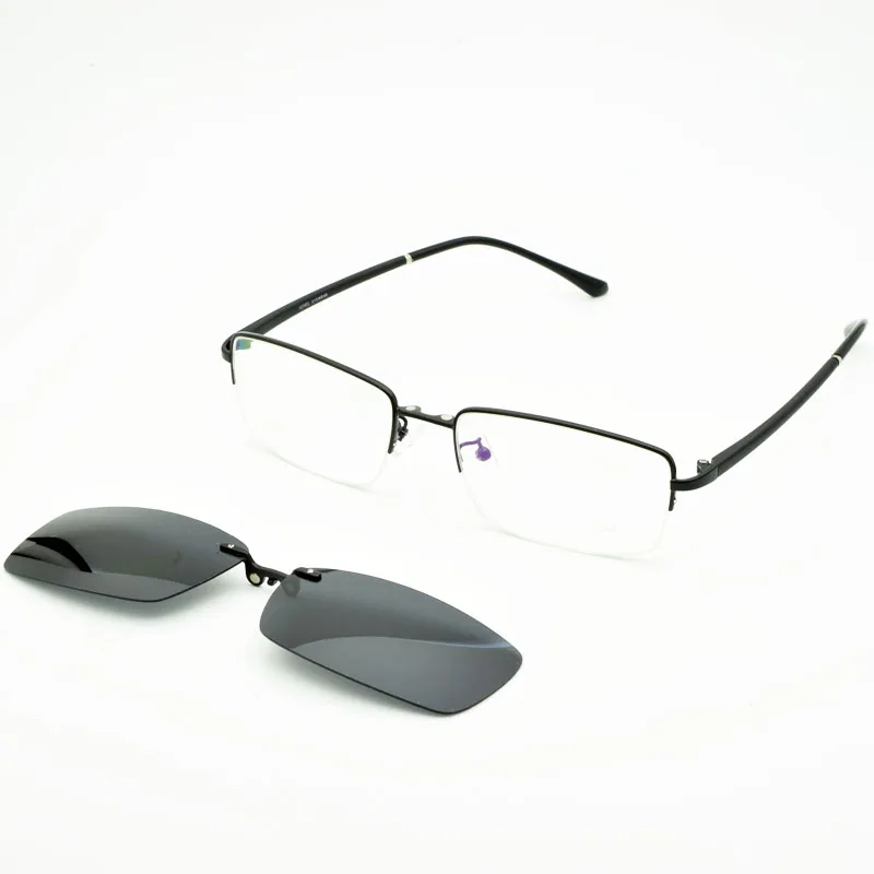 Ultralight Eyeglasses Big Frame Black Men Magnet Clip Myopia Glasses Polarized Sunglasses Night Vision Goggles  Half Frame Wide