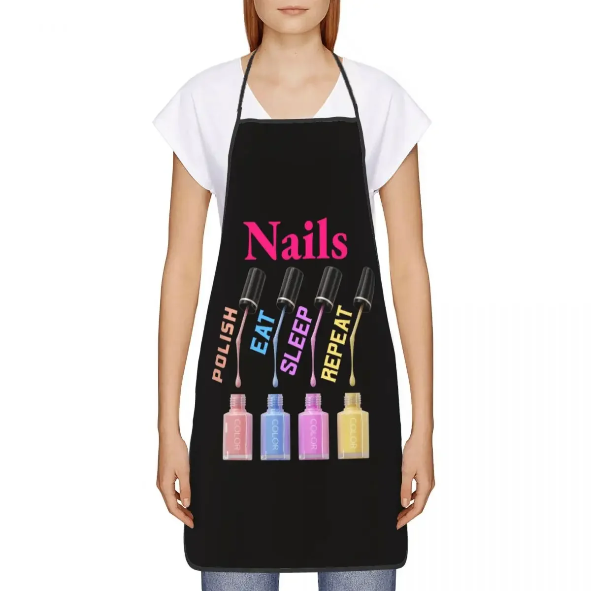 Nails Polish Eat Sleep Repeat Apron Kitchen Chef Cooking Baking Bib Women Men Tech Funny Quotes Tablier Cuisine for Painting