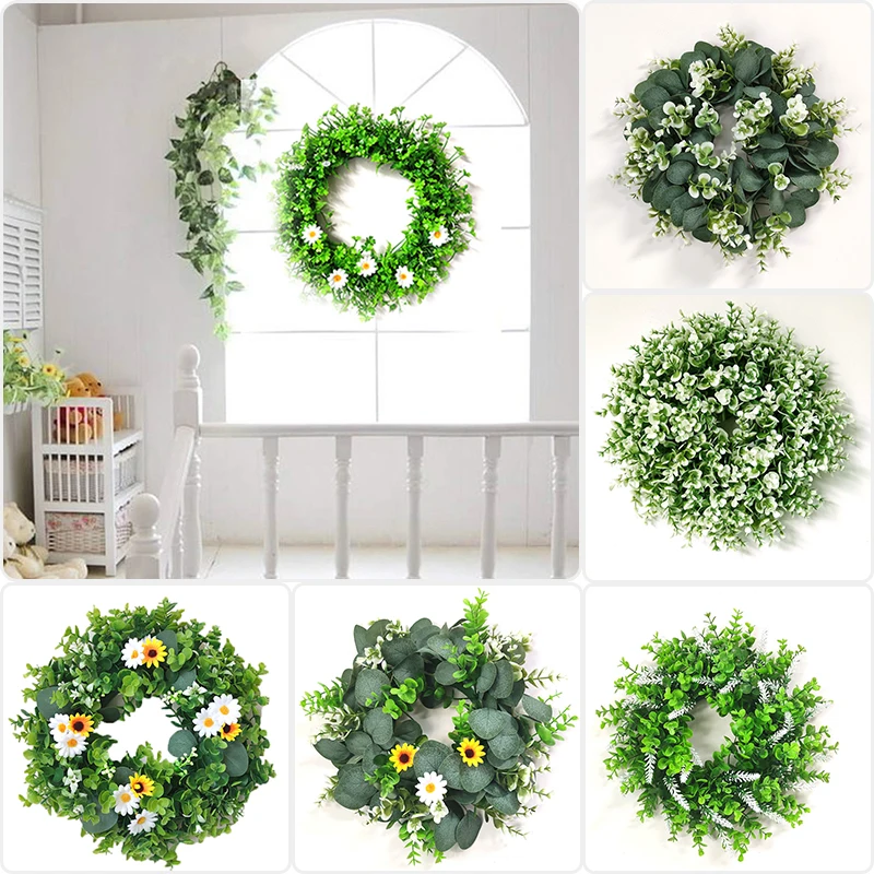 Simulated Wreath Home Decoration Spring Summer Artificial Green Plant Grass Garlands Indoor Door Window Wall Hanging Ornaments