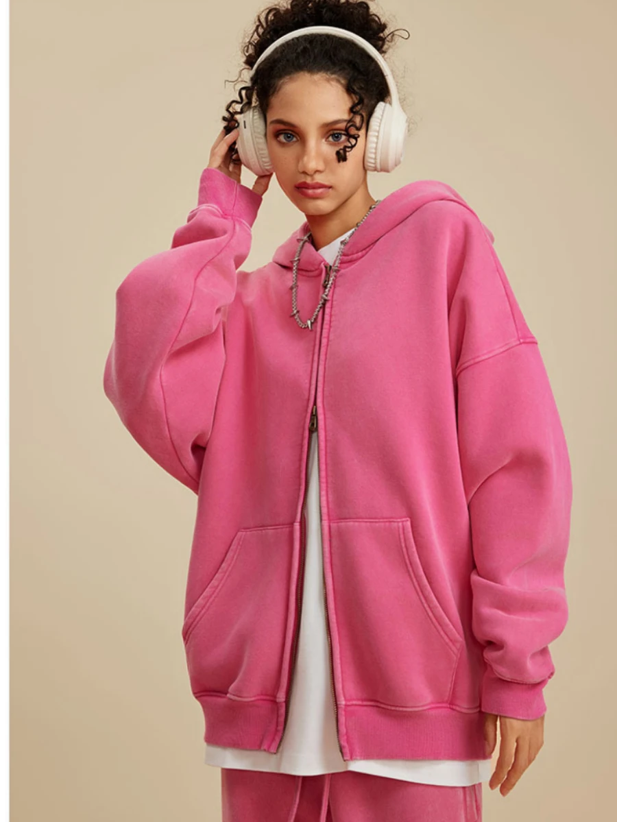 Sumuyoo 355g/㎡ Couple Pants Hoodies Sets Winter Thicken Fleece Women  Sweatshirt Oversized Female Warm Zipper Cardigan Hoodies