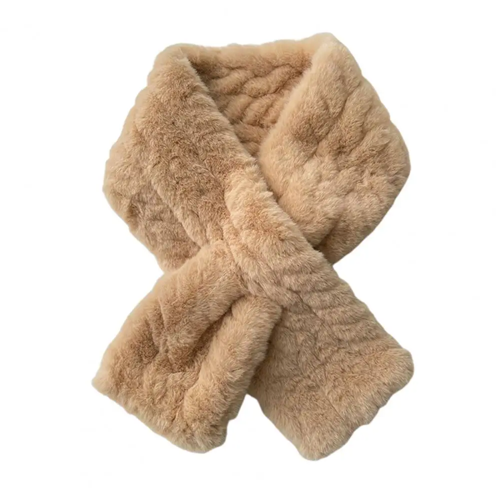 Skin-friendly Neck Warmer Cozy Imitation Rabbit Fur Winter Scarf for Women Soft Plush Short Scarf with Solid Color Design