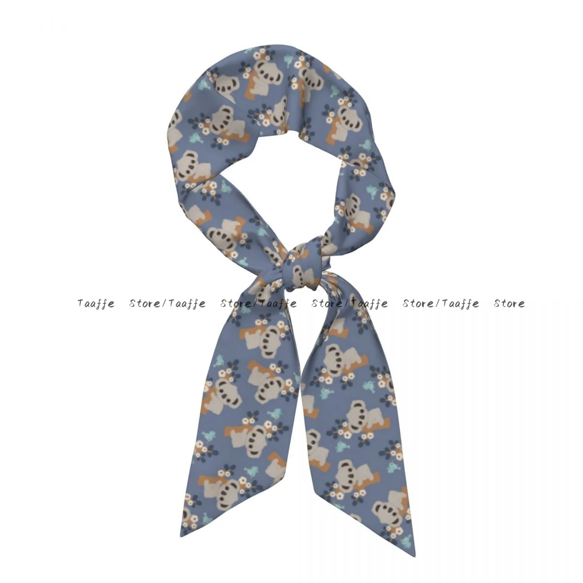 Cute Cartoon Koala Floral Pattern Simulation Silk Long Scarf Women Shawl Wrap Soft Satin Scarf Bandana Female Neckerchief