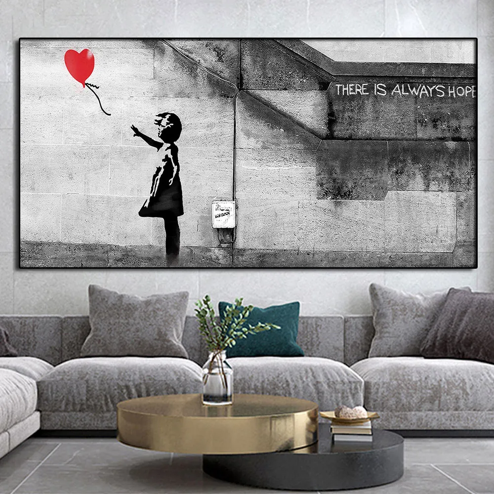 

Banksy Impression On Canvas Girl With Red Ball Painting Art Graffiti HD Image Painting Tables Waterproof Wall Modern Room Decor