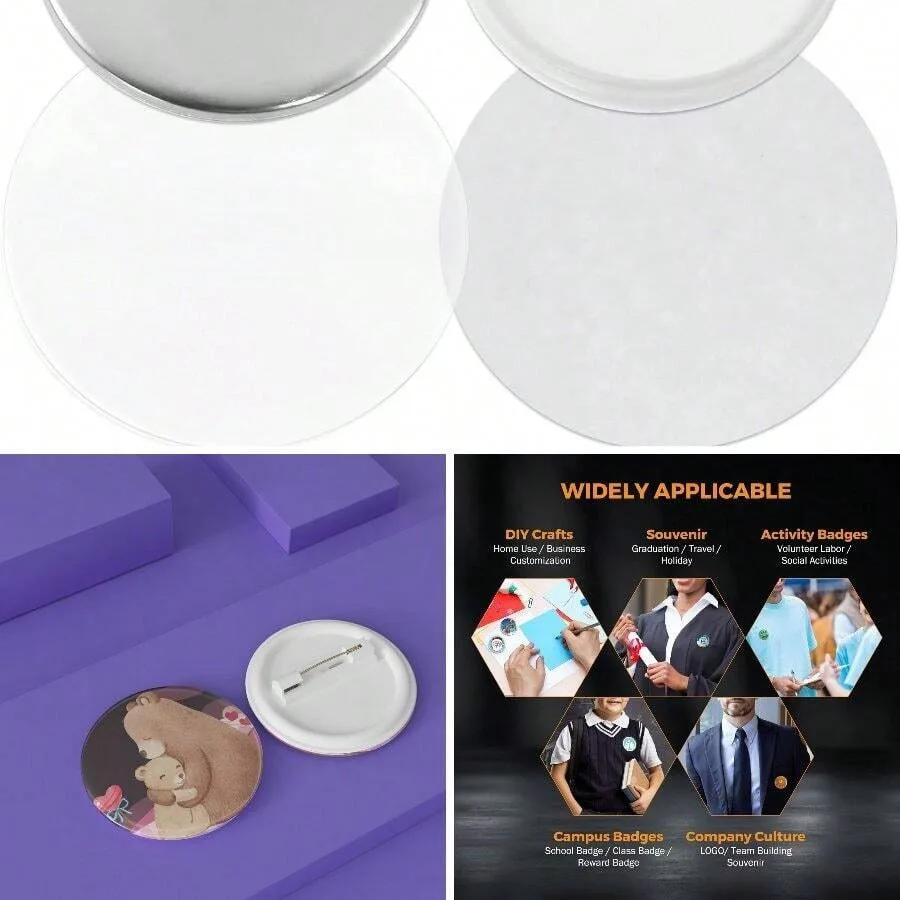 

200 Sets Of Button Parts Supplies 75mm 2.95 In Approx. 3 Inch Button Maker Round Pin Maker Every Set Includes Tinplate Top Plas