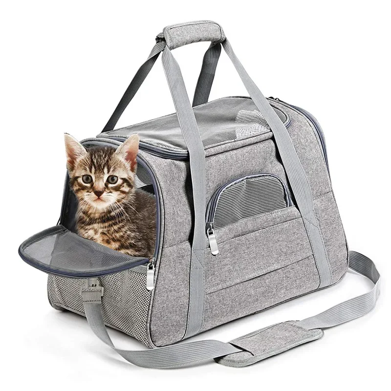 Soft Pet Carriers Portable Breathable Foldable Bag Cat Dog Carrier Bags Outgoing Travel Pets Handbag with Locking Safety Zippers