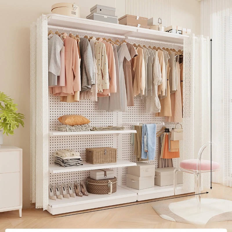 Hole board wardrobe integrated bedroom household simple assembly metal frame cloakroom anti