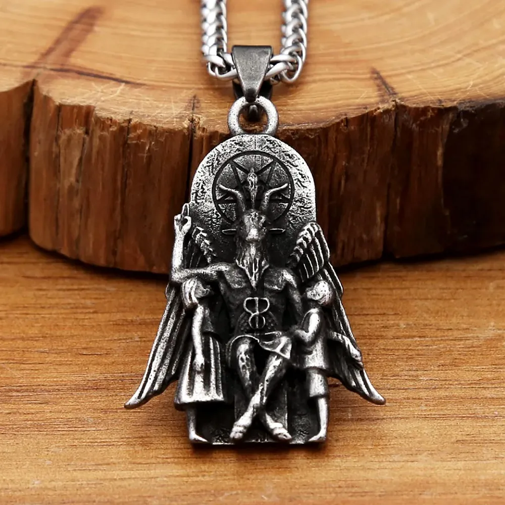 Vintage Gothic Satanic Baphomet Goat Pentagram Pendant Stainless Steel Devil Amulet Fashion Charm Jewelry For Male Female