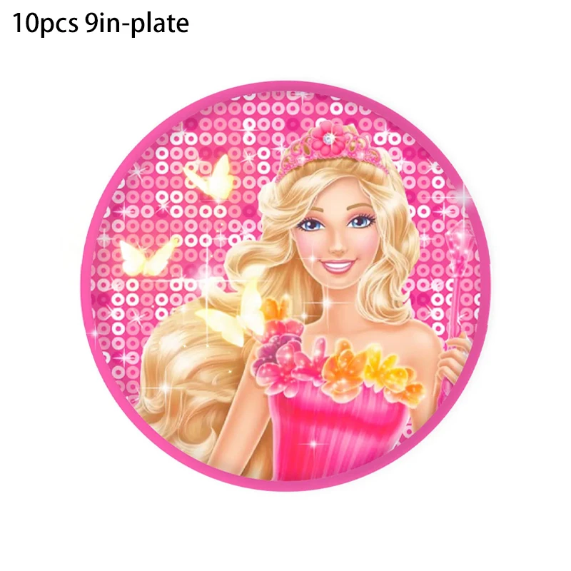 MINISO Barbie Birthday Party Pink Girls Disposable Tableware Cup Plate Napkin Banner Princess Party Decorations Supplies Gifts