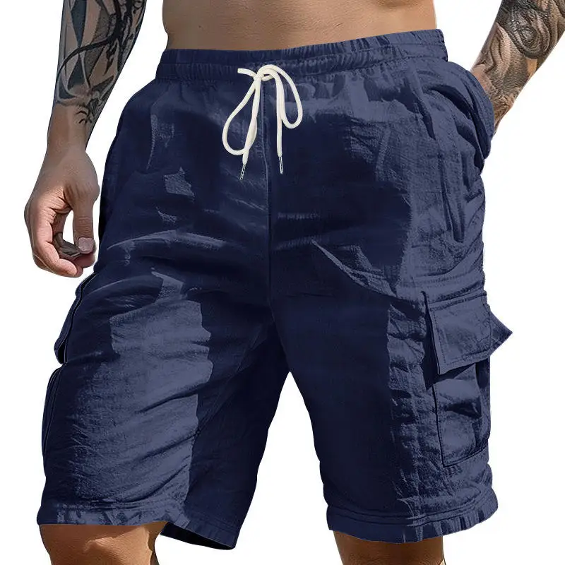 

Мужские хлопковые льняные рабочие шорты: дышащие, повседневные, модные, в британском стиле, летние, хит продаж, длиной до колена, без стрейча