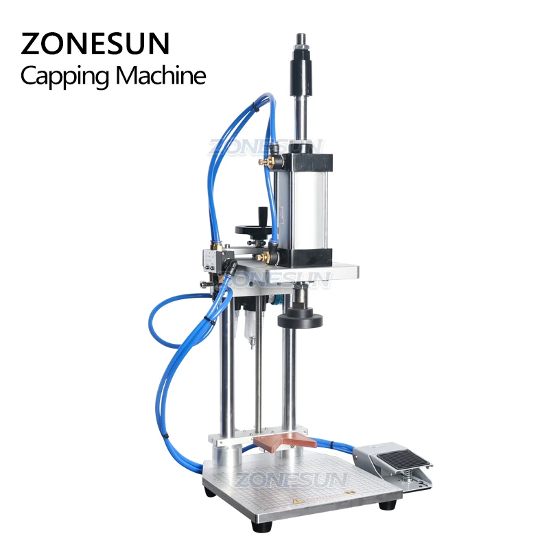 ZONESUN ZS-XG70ZC Pneumatic Jar Whisky Wine Plastic Glass Bottle Cap Cork Pressing Capping Machine