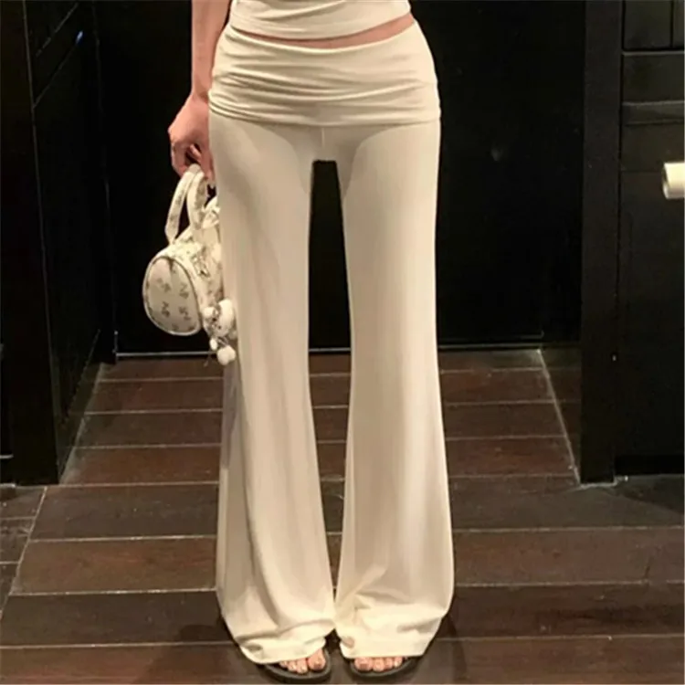 2026 Spring and Summer New Knitted Vertical Flared Pants High Waist Micro-pull Casual Pants
