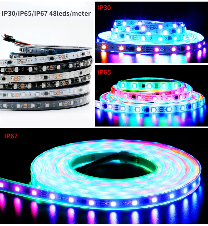 WS2811 LED Strip Lights 5050 SMD DC12V Smart Addressable 30 60 LEDs/M External 1 IC Control 3 Leds RGB White/Black PCB Led Tape