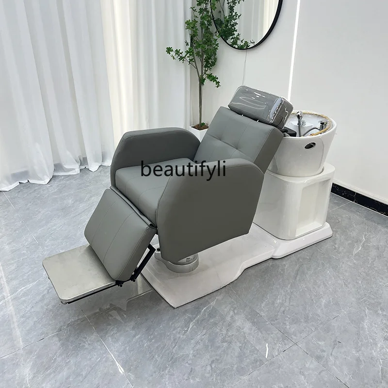 Multifunctional Electric Lifting Shampoo Chair High-End Barber Shop Hair Salon Washing and Protection Integrated Bed Rotatable