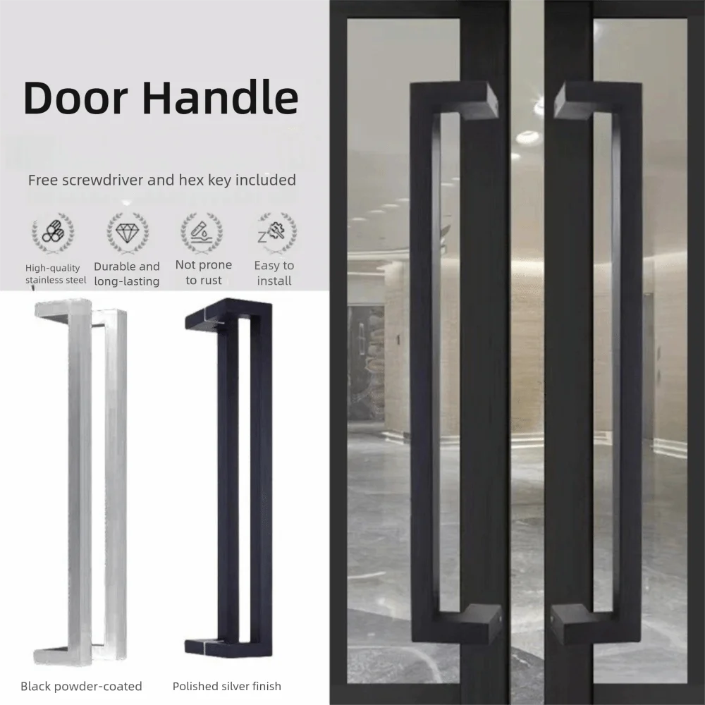 60 Cm Length Door Handle Stainless Steel Rectangular Pipe Thickness Handle on Both Sides Wear-resistant Glass Door Handle