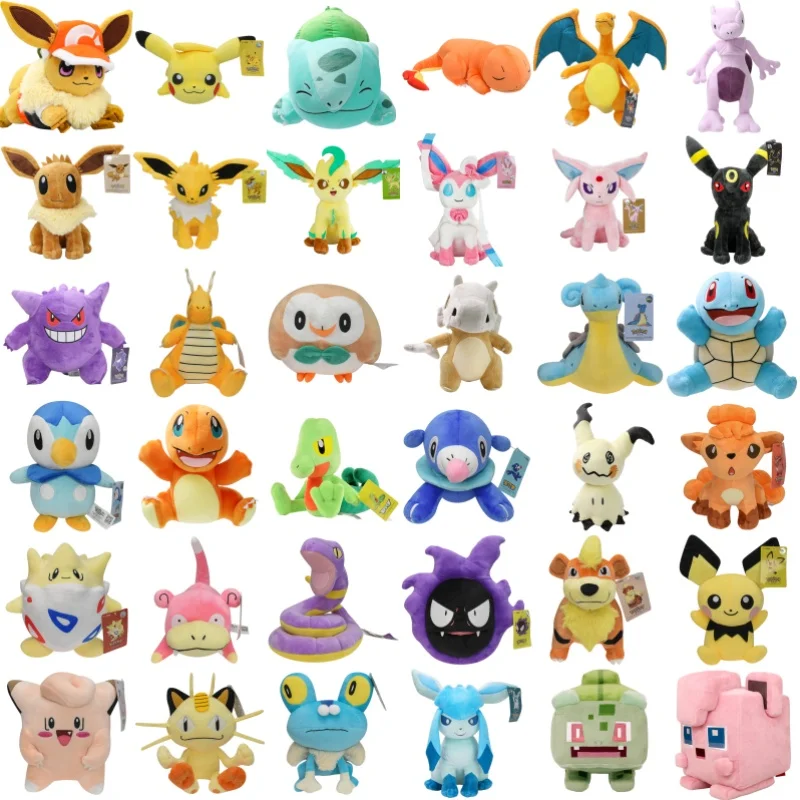 Peluche à l'effigie des personnages de Pekomo, Pikachu, Leafeon, Cubone, Rowlet, Lapras, Salamèche, SLaura, Eevee, Umbreon, jouet idéal comme cadeau pour un enfant