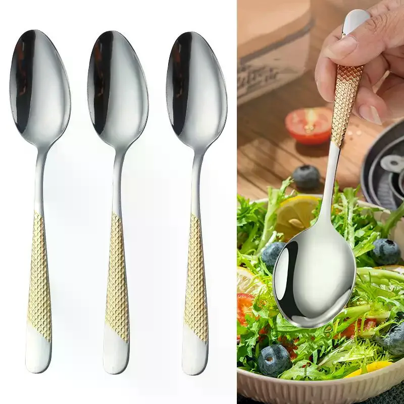 3Pcs Dinner Spoon Set With Hammered Handle Dishwasher Safe Dining Table Spoon Soup Spoon Cutlery Set