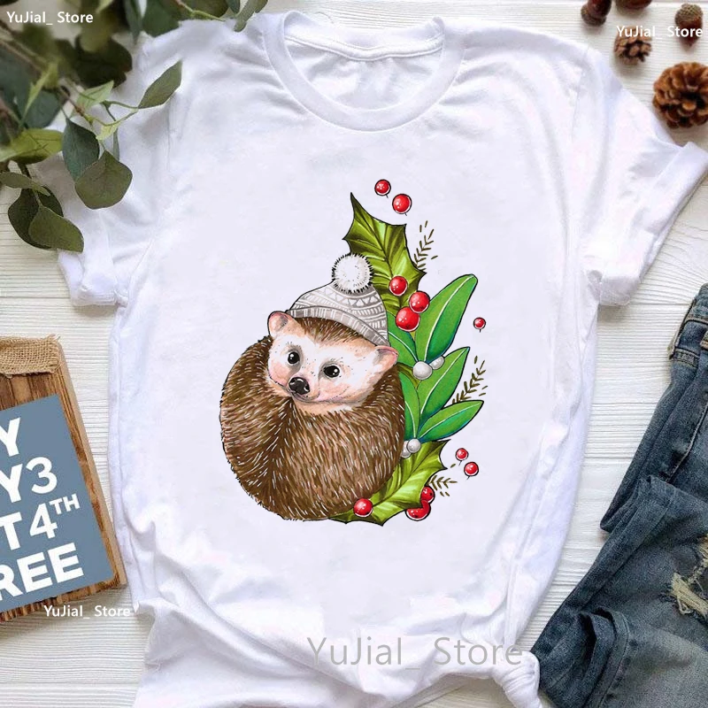 

Watercolor Kawaii Hedgehog Print T Shirt Women Clothes 2024 Funny Sunflower Tshirt Femme White Casual Short Sleeve T-Shirt