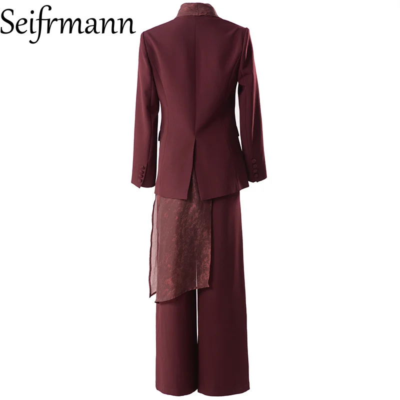 Seifrmann Solid color three-piece suit jacket+stand collar sleeveless vest top+wide leg pants suit 2026 autumn women's new style
