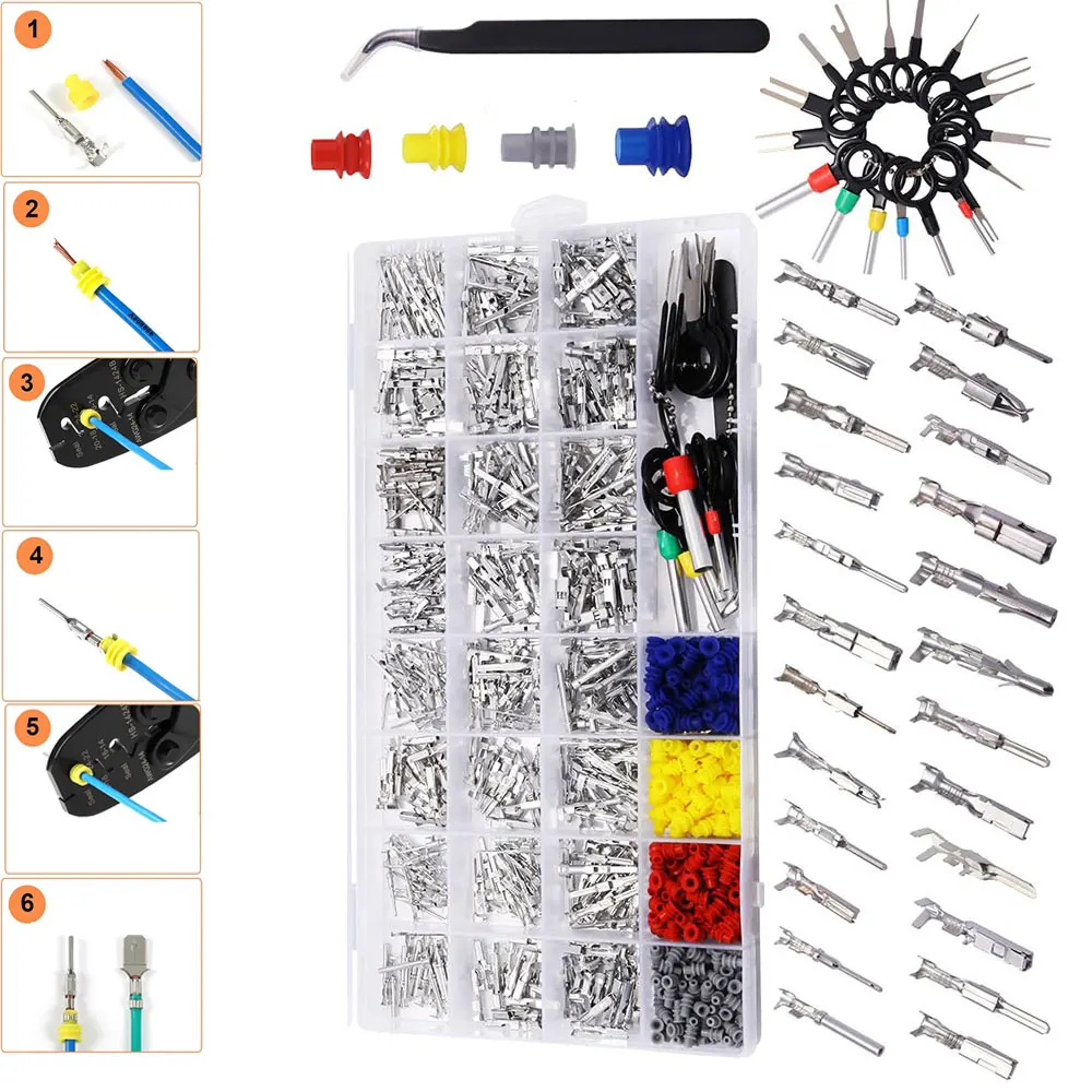 

729pcs automotive pin connectors, 1/1.5/1.8/2.2/2.3/2.8/3.5mm male busbar pins, non insulated wire terminal pin for cars kit.