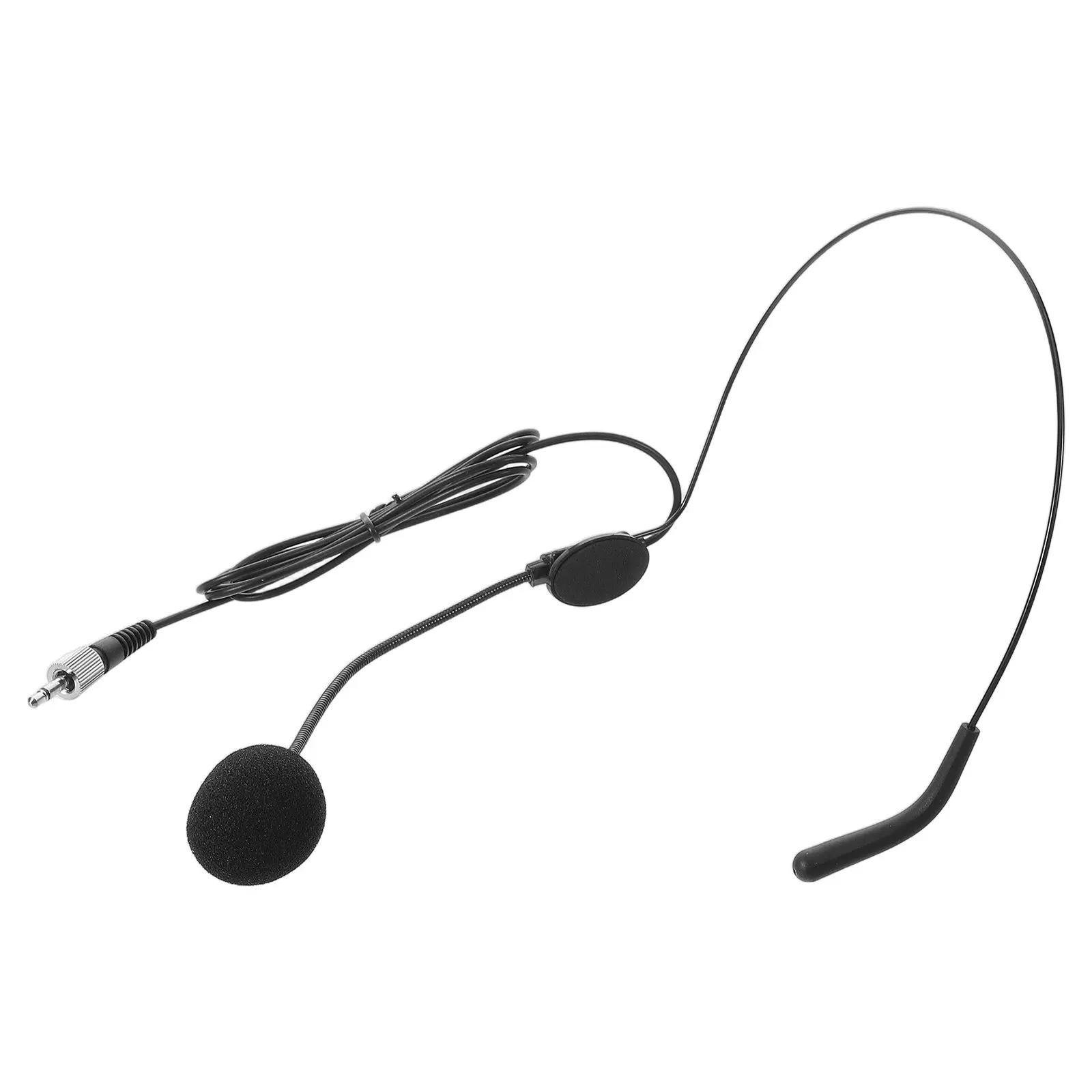 Micrófono de diadema con cable para enseñanza, ligero, con gancho para la oreja de 5 mm, para Halloween, Navidad y Año Nuevo, negro mate, brazo flexible.