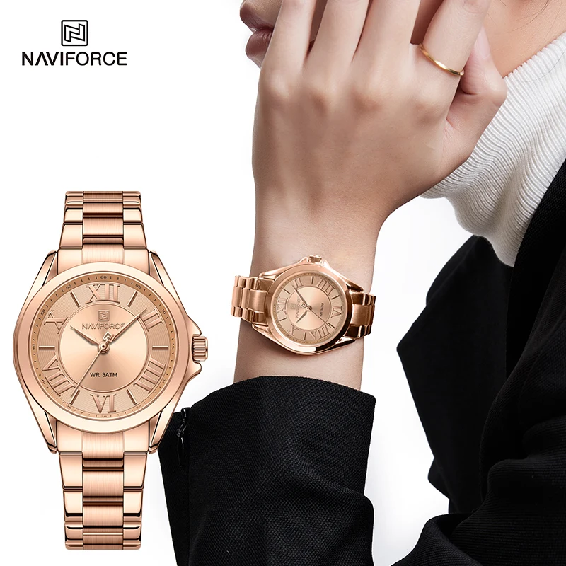 Top Brand NAVIFORCE Women Quartz Watches Luxury Fashion Waterproof Wristwatch Stainless Steel Band Girl Clock Girlfriend Gift