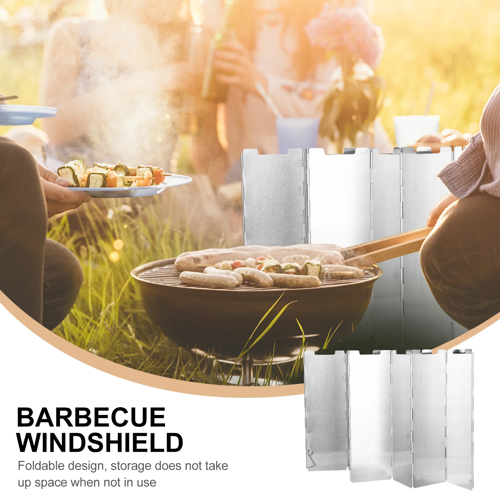 

1pc Thickened Aluminum Alloy Windshield Foldable Sturdy Durable Outdoor Bbq Camping Windscreen Silver 10-Pack