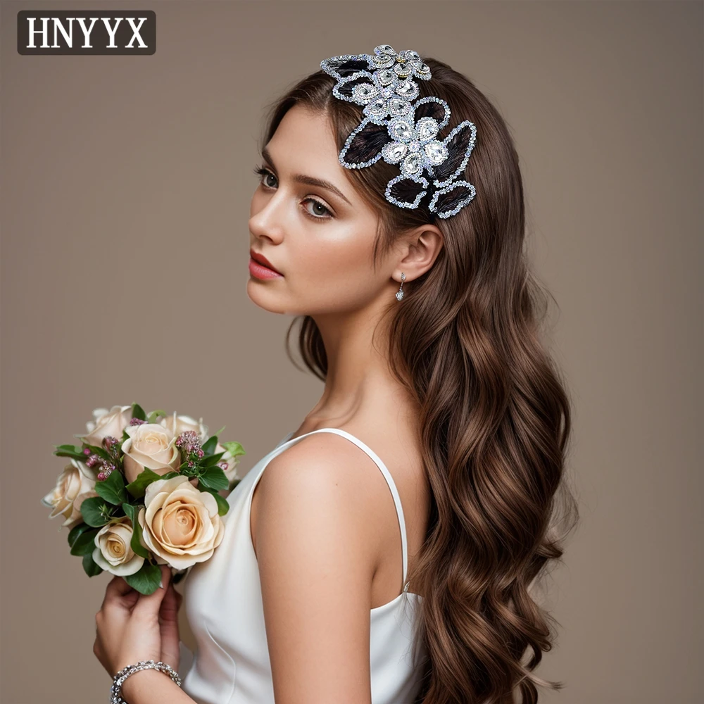 HNYYX Luxury Rhinestone Headband Sparkling Wedding Hair Accessories Baroque Fashion Flower Non-Slip Headpiece Crystal Tiara A185