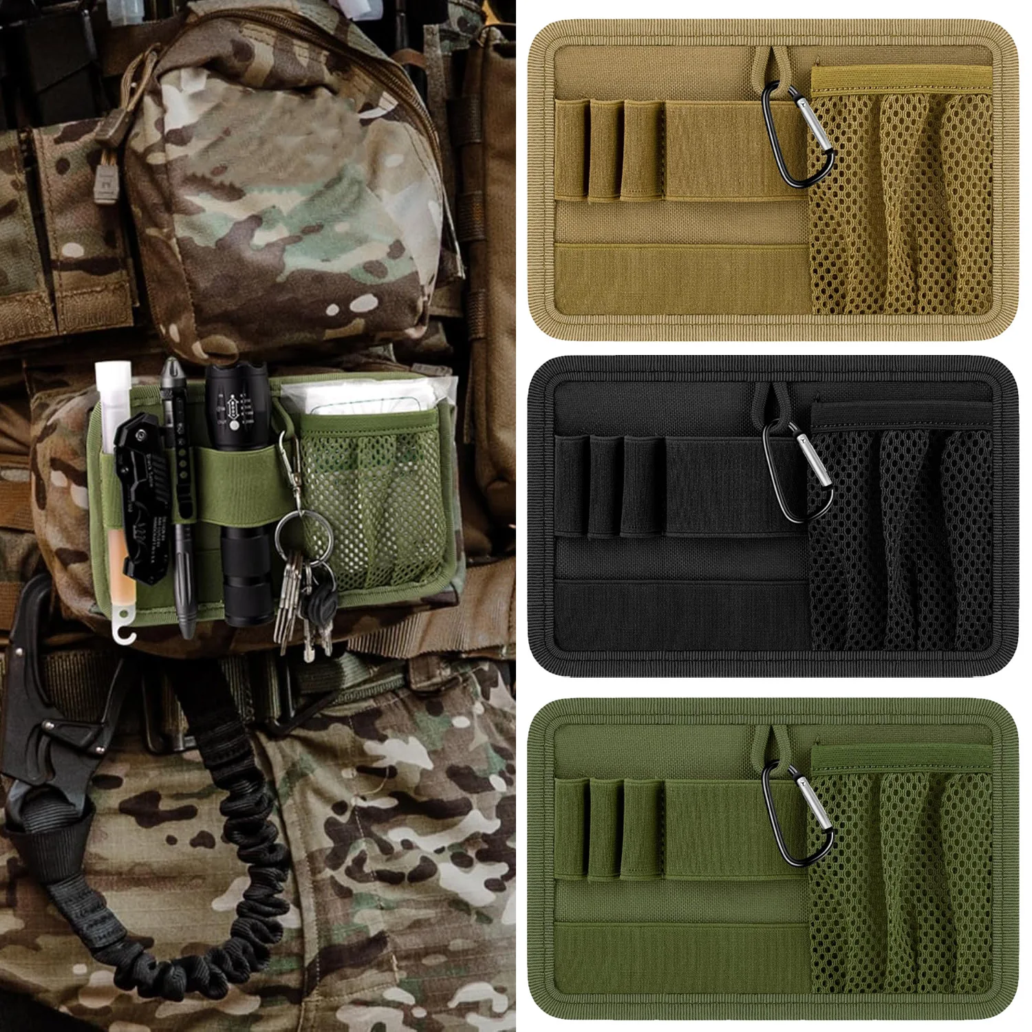 Tactical Bag Insert Panel Organizer, Utility Admin Panel Hook and Loop Modular Organizer with Hook Fasteners for Packs Backpack
