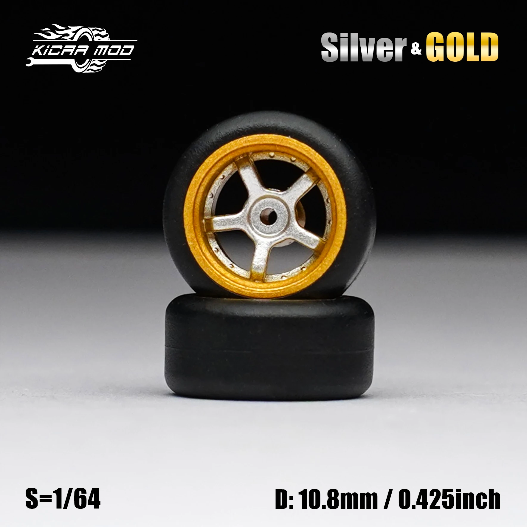 1/64 Modellauto Gold- und Silberräder mit festen Gummireifen, inklusive Nieten für die Nachrüstung von Diecast-Modellteilen für MINIGT.