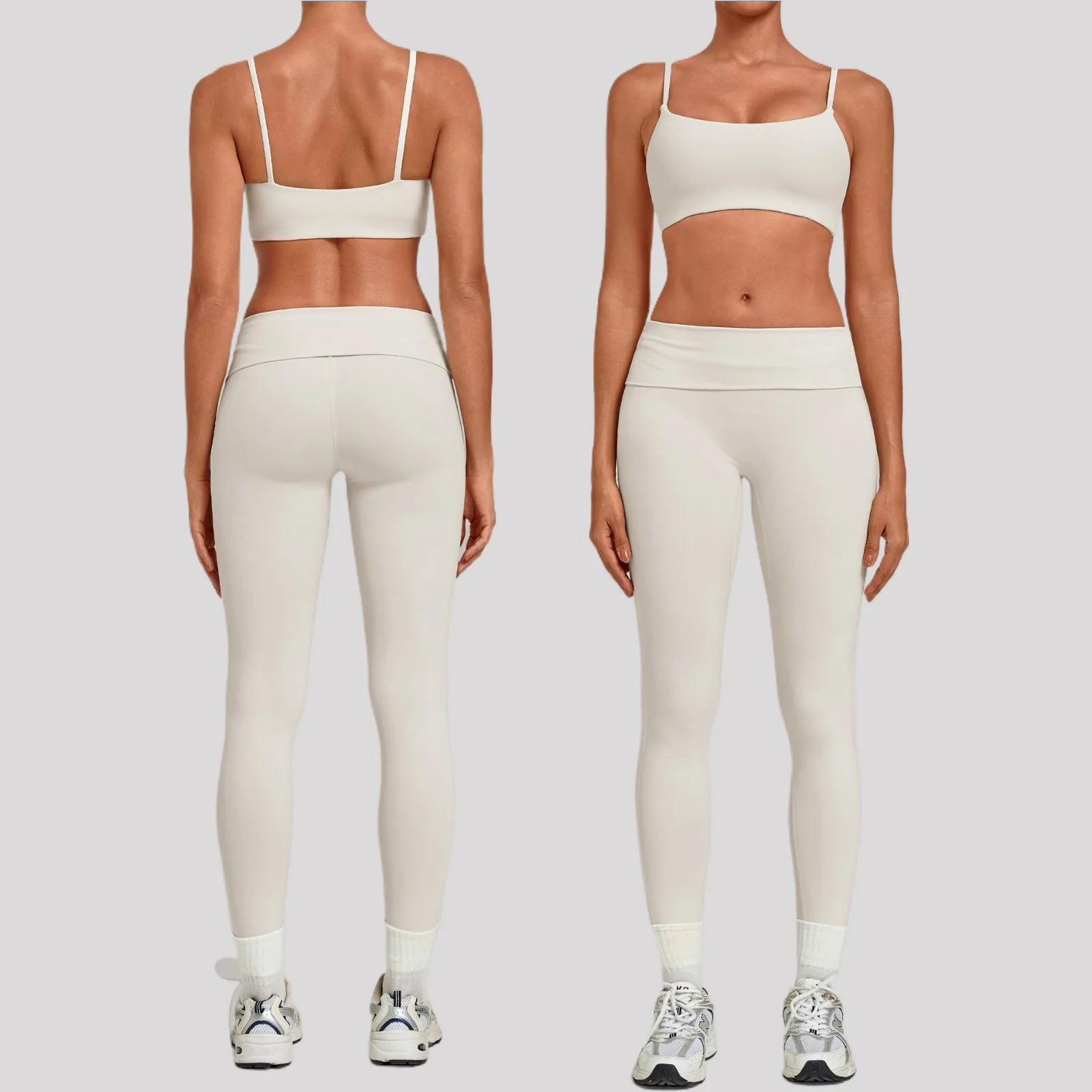Women Yoga Set Foldable Waist High Waist Tight Butt Lifting Pants Suspender Sports Intimates Bra Gym Fitness Running Sports Suit