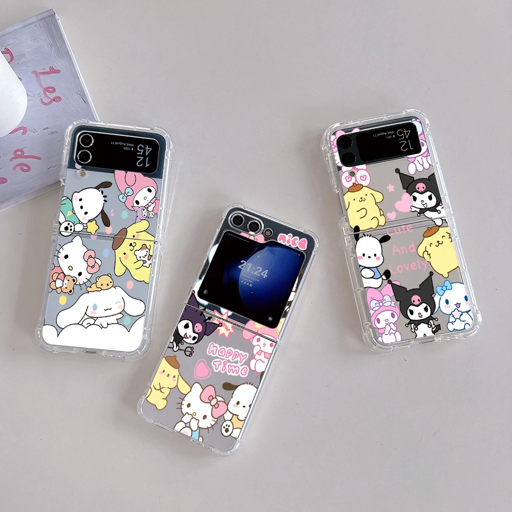 Cartoon  Sanrio Family Hello Kitty Phone Case for Samsung Galaxy Z Flip 3 4 Z Flip 5 6 Z Fold 4 5G PC Soft Anti-fall Back Cover