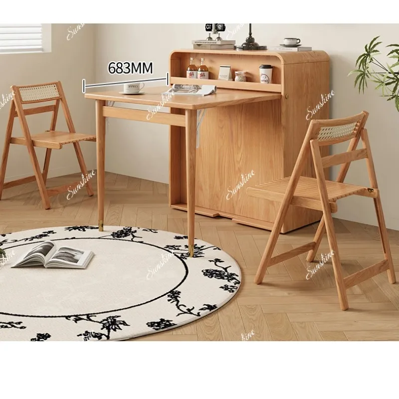 Small apartment log wind home living room movable dining table desk folding bed three-in-one