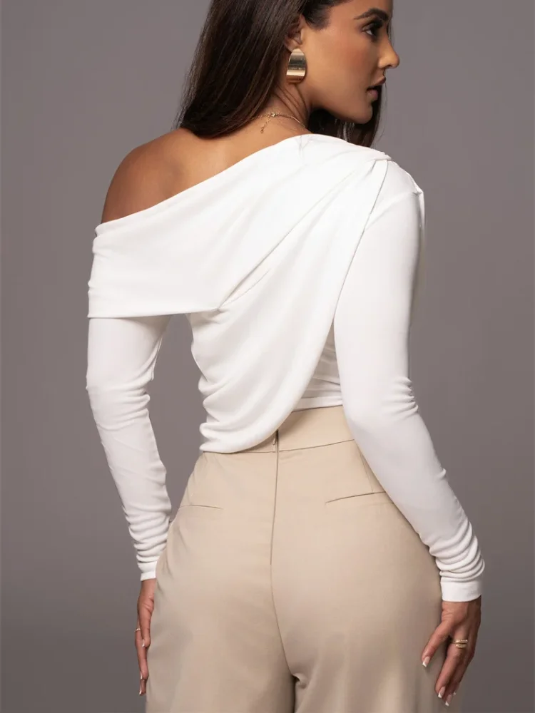 Cutout Wrap Design Slim Fit Bodycon Top Streetwear Club Party Spring Autumn Sexy 2026 Women's One-Shoulder Long Sleeve Bodysuit