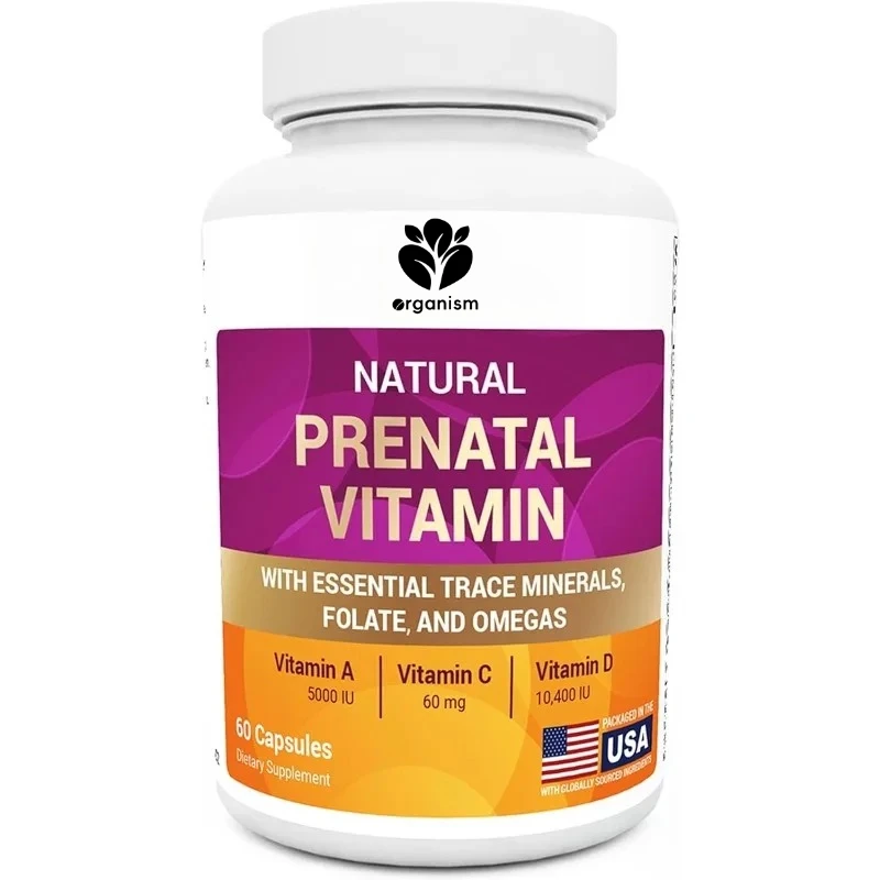 

Women's natural prenatal vitamins include folic acid, vitamins, minerals, and Omega-60 capsules