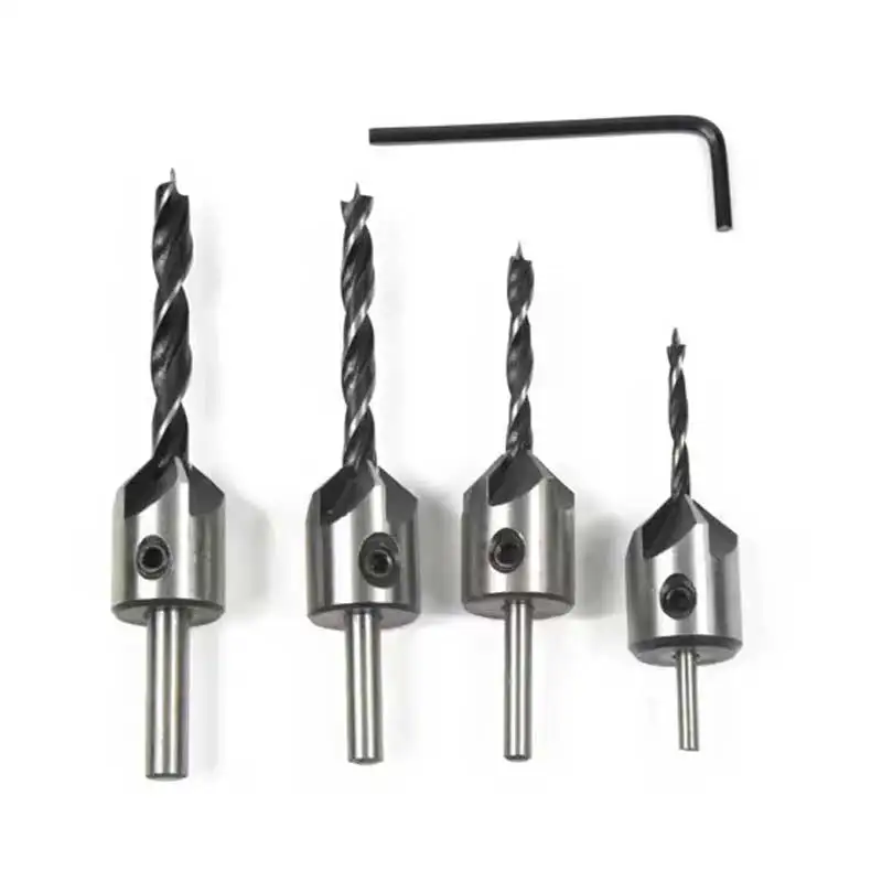 4Pcs Three Pointed Woodworking Counterbore Drill 3-6mm Reaming Drill Screw Chamfering Drill Bit Hole Opener Tool Set