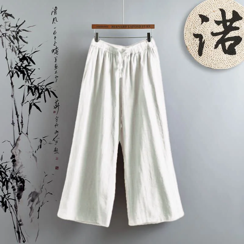 

Прямые брюки для женщин, однотонные свободные повседневные винтажные летние литературные брюки в корейском стиле с эластичной резинкой на талии, широкие брюки