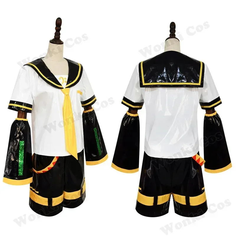 V Len Rin Cosplay Costumes Wig Set for Men Women Singer Twins Cosplay Patent Leather Uniform for Party Comic Con Outfits