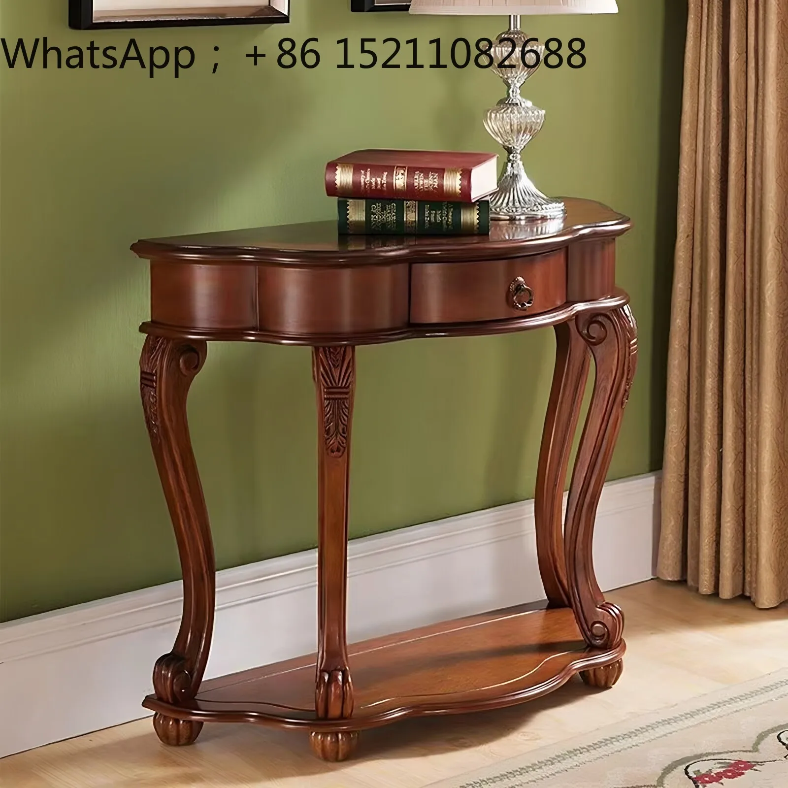 SCY medieval solid wood semi-round light luxury high-end entrance table, living room side table, aisle table