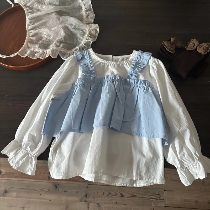 Fashion Kids Clothes Girls Blouse French Vintage Lace Shirt Baby Girls Cute Sweet Lolita Blouse Toddler Princess Blouse 2-8y