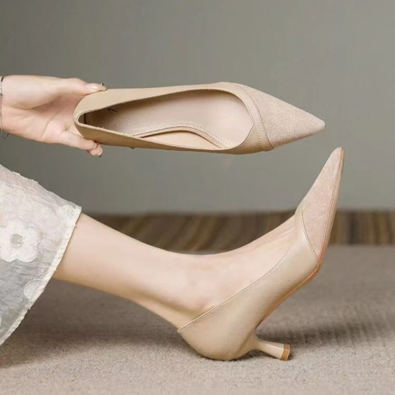 

French Stiletto Shoes Women 2026 New Pointed Toe Shallow Mouth Slip-on Professional Single Shoes